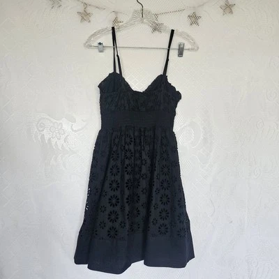 Twenty One Womens Floral Eyelet Black Babydoll Dress Whimsygoth Retro Boho Girly - Image 1 of 4