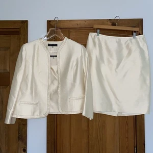 Albert Nipon White Wool Silk 3 Piece Suit Pleated Jacket Shell And Skirt - Picture 1 of 4