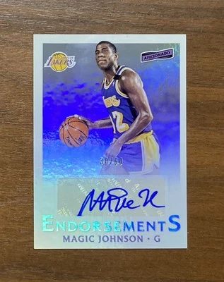 MAGIC JOHNSON 2016-17 Panini Endorsements Auto #30/60 LA Lakers- MSU Spartans - Image 1 of 3