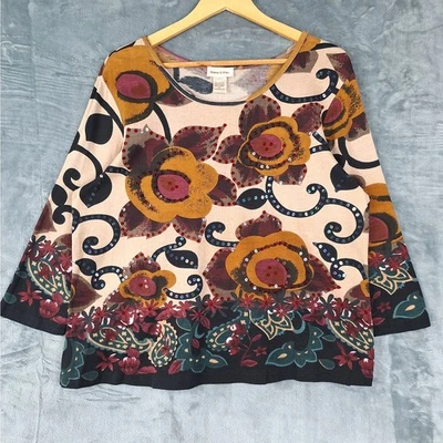 Top para mujer 1X llamativo floral lentejuelas de cachemira artístico boho bloomcore arte para usar Foto 1 de 4