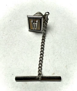 Vintage Swank "W” Monogram Silver Tone Enamel Tie Tac Businesss Suit - Picture 1 of 5