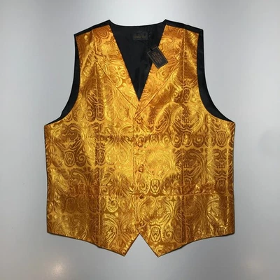 Chaleco DiBanGu Para Hombres Paisley Corbata Bolsillo-Cuadrado Gemelos Chaleco de Seda Dorado L Foto 1 de 4