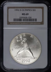 1992-D Olympics Baseball Silver Dollar Commemorative NGC MS-69 - Picture 1 of 2