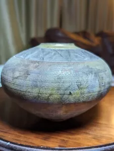 Vintage moderne signierte Raku Kunst Steinzeug Kalkins Keramik Vase 8 Zoll Durchmesser 6 Zoll T - Bild 1 von 21
