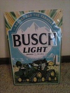 Anheuser Busch Light John Deere Tractor Tin Metal "For The Farmers" Sign 8"X 12" - Picture 1 of 4