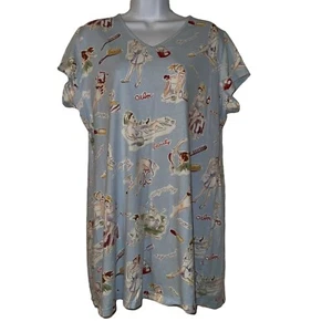 Nick & Nora Womens Night Shirt Pajamas XL Lady Pampering Herself Bathtub Blue - Picture 1 of 9