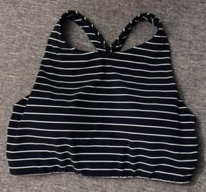Athleta Stripe High Neck Sports Bra Navy & White Size Medium - Picture 1 of 7