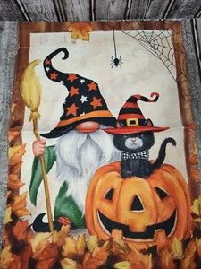 Halloween Gnome Wizard Cat Flag 12 x 18 New Double Sided Garden Seasonal - Picture 1 of 4