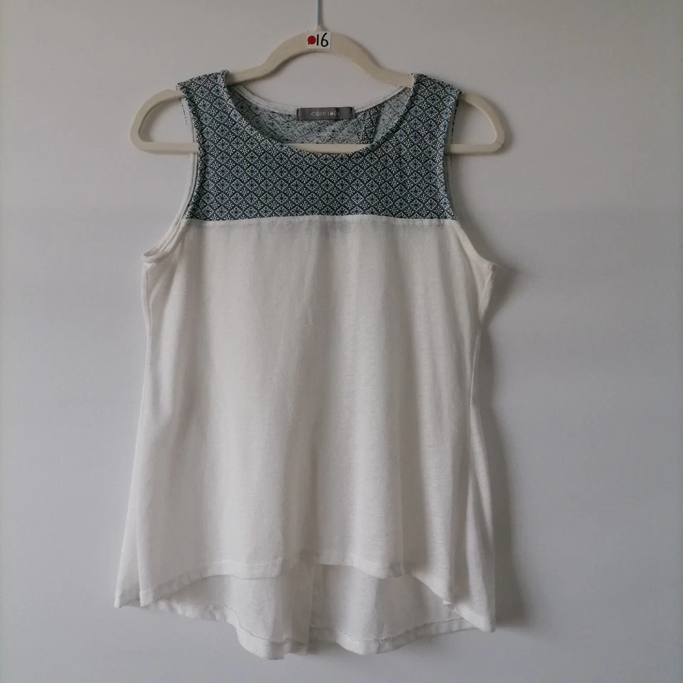 Camiseta sin mangas floral Coin 1804 para mujer sin mangas cuello redondo botón trasero talla S Foto 1 de 4