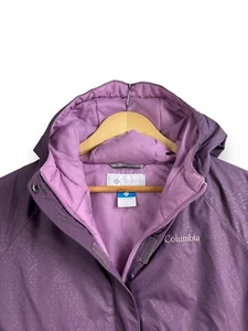 Columbia Girls Ski Jacket Purple Hood Outgrown Tech Winter Girl's L Geometric - Picture 1 of 13