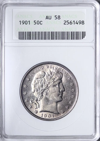 1901 Barber Half Dollar ANACS AU58 SUPER PQ! Looks MS! Soap Box Holder JHRQ Cover