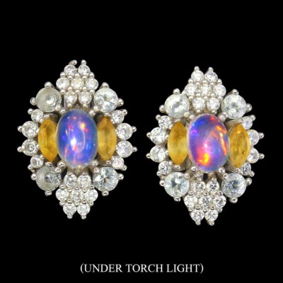 Valentinstag 925 Silber Ohrringe Oval Feuer Opal 7x5mm Natürlich Schmuck - Bild 1 von 4