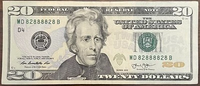 $20 BILL BINARY RADAR PALINDROME 6 OF A KIND IN 8’S FANCY SERIAL NUMBER 82888828 - Image 1 of 3