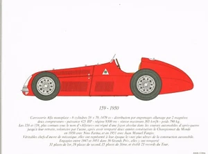 AUTO : GRAVURE ANCIENNE ALFA ROMEO 159 1950 23x31cm - Imagen 1 de 1