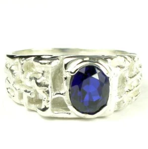 Anillo pepita de plata esterlina 925 para hombre, zafiro azul creado, SR197 - Imagen 1 de 5