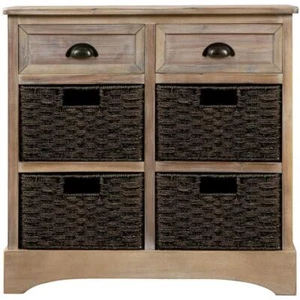 ANBAZAR Storage Cabinet Console Table 28" H X 28" W 2-Drawers + 4-Wicker Baskets - Picture 1 of 7
