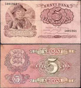 5 Krooni 1929 - Billete de Estonia - P-62 / Serie: 5001961 - En muy buen estado - #h36 - Imagen 1 de 5
