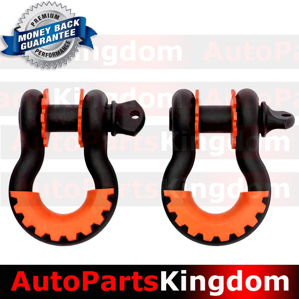 1Pair 3/4" Black 4.75 ton D-ring Shackle+Orange Isolator Washers Silencer Clevis - Image 1 of 1