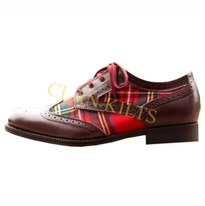 Braunes Leder mit Tartan Brogue handgefertigte schottische Kilt Schuhe für Herren - Bild 1 von 2