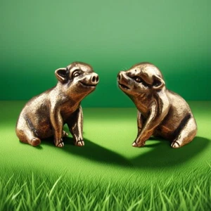 Vintage Kupfer Schwein Figur Sternzeichen Reichtum Deko Antik Stil Ornament 2 Stück - Bild 1 von 6
