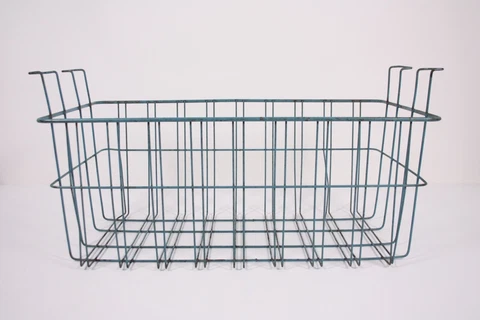 Antique Aqua Blue Metal 11 x 21 x 11 Hanging Cellar Freezer Basket Primitive Cover