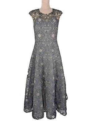 BHLDN Anthropologie Sara Emanuel Black Nude Presley Midi Dress Sz 8 Embroidered  - Image 1 of 4
