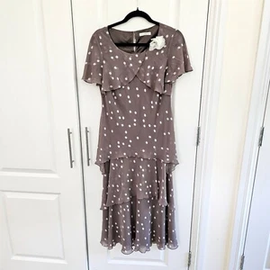 Jacques Vert Dress Sz 10 Brown Layered Overlay Polka Dot Occasion Wedding Party - Picture 1 of 7