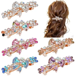 6 Pcs Gold Metal Rhinestone Glitter Bow French Hair Barrettes Accessories - Picture 1 of 8