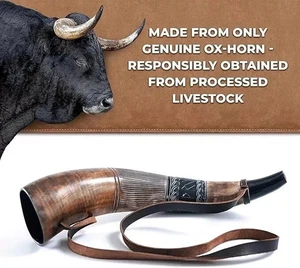 Corno da guerra vichingo - tromba da battaglia 16" originale corno di bue - premium incisa a mano - Foto 1 di 7