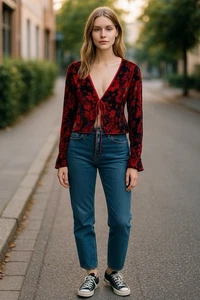 Free People Top Grande Venezia Floreale Cravatta Frontale Boho Dark Academia Floreale - Foto 1 di 8