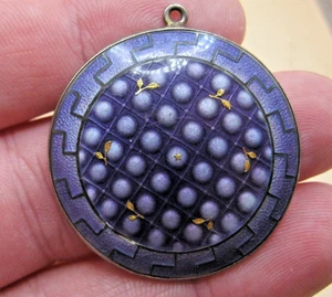 Birmingham 1912 Antique Sterling Silver & Guilloche Enamel Pendant / Locket - Picture 1 of 6