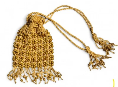 Bolsa de crochê vintage GARAY 1940s 1950 ouro amarelo frisado feita no Japão - Imagem 1 de 4