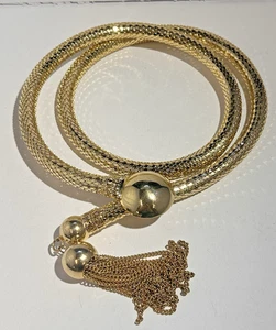 Whiting And Davis Gold Tone Mesh Belt Ball Tassel Vintage Adjustable - Picture 1 of 8