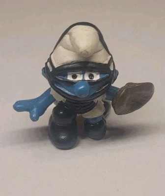 Vintage 1980s Smurfs Baseball Catcher PVC Figurine - Sport Smurf Collectible Toy - Image 1 of 4