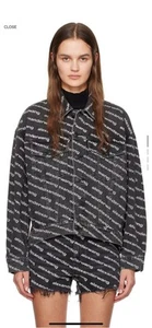 Alexander Wang Logo All Over Print Denim Jacket Black Size S - Picture 1 of 7