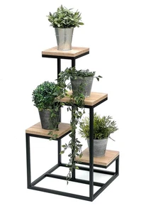 Escalera de flores metal negro madera 75 cm escalera de plantas soporte de flores moderno - Imagen 1 de 5