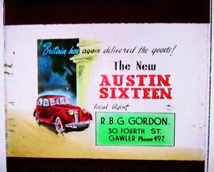 1940's GLASS THEATRE SLIDE - THE NEW AUSTIN SIXTEEN - GAWLER CAR DEALERSHIP SA - Picture 1 of 3