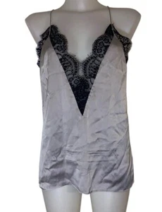 Y2k 90s Style Silver & Black Lace Silk Fairy Grunge Goth Witchy Cami Tank Top  L - Picture 1 of 4