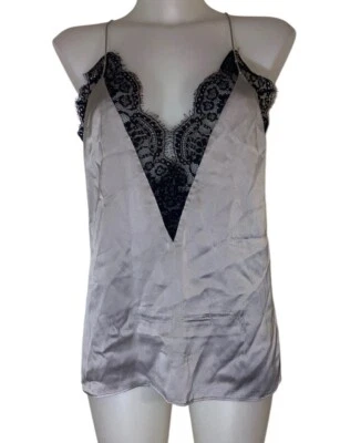 CAMI NYC Sz L Womens Silver & Black Silk Lace Fairy Grunge Witchy Cami Top - Image 1 of 4
