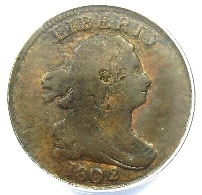 1802/0 Draped Bust Half Cent 1/2C - Certified ANACS Good 6 Details - Rare Date - Image 1 of 4