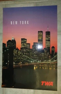 TWIN TOWERS NEW YORK VINTAGE AUTHENTIC TWA TRANSWORLD AIRLINES POSTER 26X38 - Picture 1 of 2