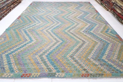 10 X 14 ft Chobi Kilim Area Afghan Hand Knotted Wool Kilim Living Room Kilim - Image 1 of 4