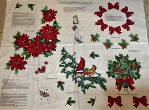 Cranston WEIHNACHTEN GRÜN ohne Nähen Applikationen Weihnachtsstern KARDINAL VÖGEL Blumenstrauß - Bild 1 von 3