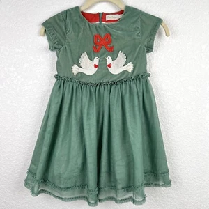 Mini BODEN Green Tulle White Dove Birds Dress Holiday Velvet Toddler Girls 5 6 - Picture 1 of 8