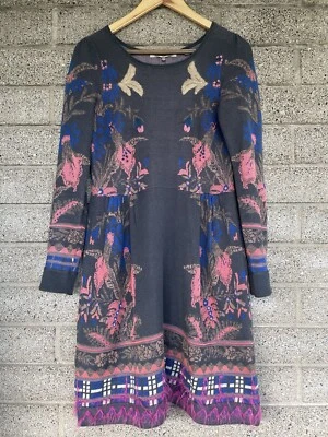 Anthropologie Knitted & Knotted Gray Floral Embroidered Sweater Dress Sz XS Boho - Image 1 of 4