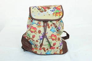Tattoo Fairy Whimsical Bird Love Always Forever Floral Roses Backpack Tan Cotton - Picture 1 of 10