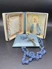 Vintage Glass Bead Rosary Italy blue color Beads, w/case