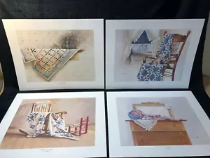 Set 4 coperte trapunte mobili vintage Lou Davenport vita di campagna lithos - Foto 1 di 9