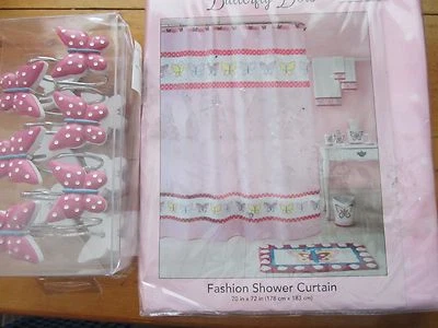 CORTINA DE DUCHA ROSA LUNARES MARIPOSA POLIÉSTER Y 12 GANCHOS BAÑO CAMBIO DE IMAGEN Foto 1 de 4