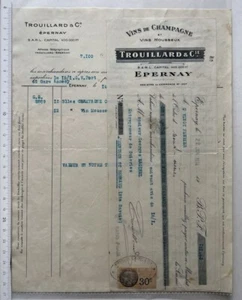 CHAMPAGNER TROUILLARD EPERNAY 1934 SELTENE RECHNUNG + TICKET A ORDER FLASCHEN WEIN - Bild 1 von 4